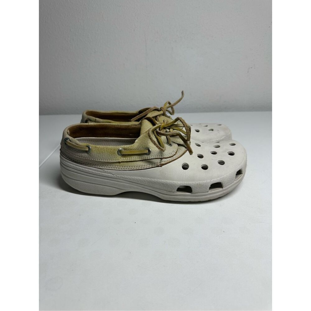 Crocs Islander Pitcrew Mens Size 9/ Women's 11 Boat Shoes Clogs Tan Leather*Note